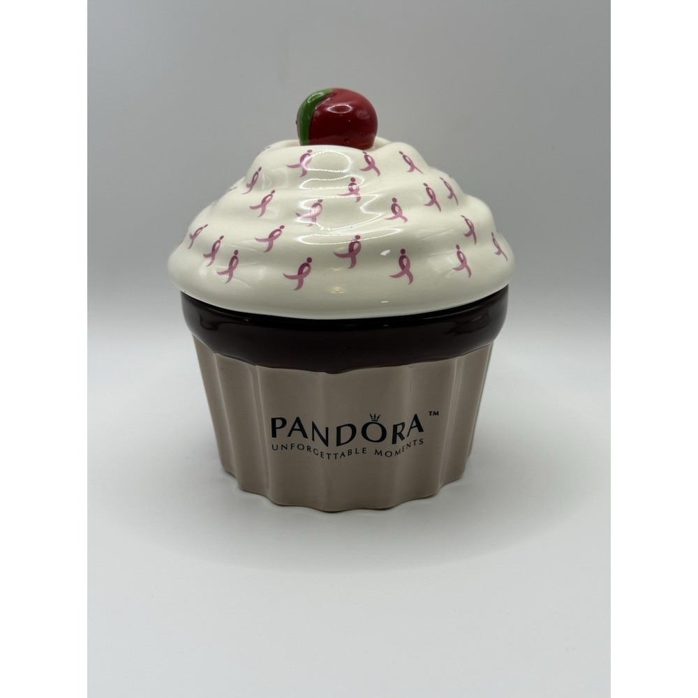 Rare Pandora Cupcake Jewelry Trinket Box Breast Cancer Awareness Ceramic HTF